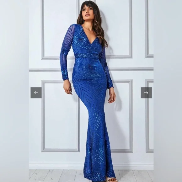 Goddiva london | Dresses | Goddiva Starburst Sequin Maxi Royal Blue |  Poshmark
